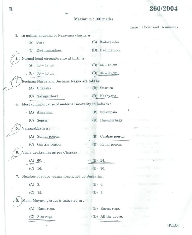 Kerala psc Ayurveda examination 