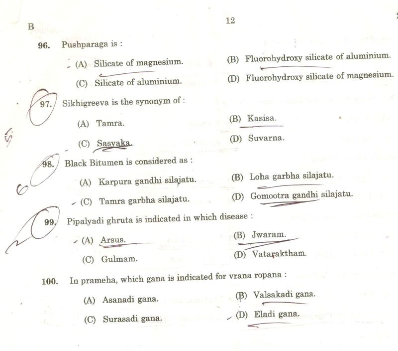 Kerala psc Ayurveda examination 