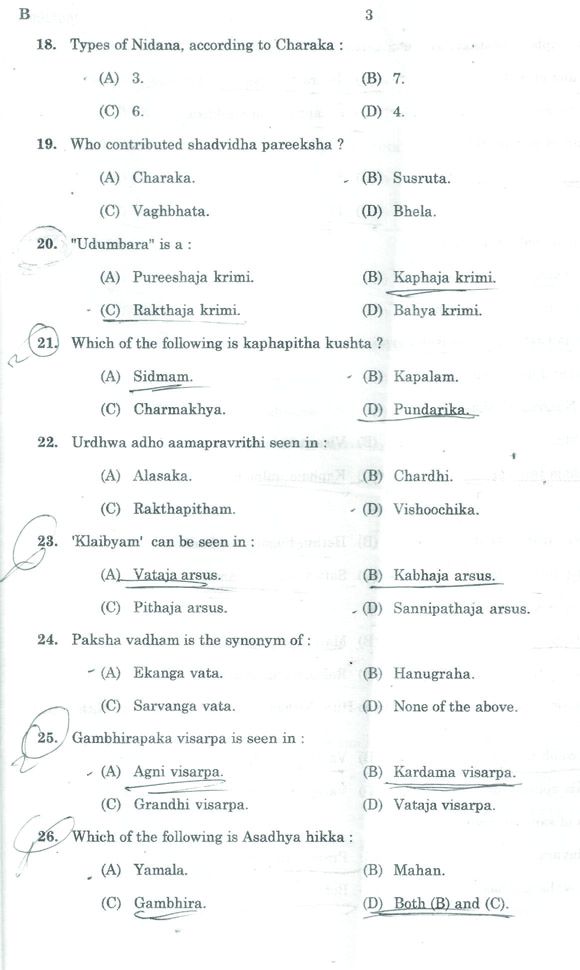 Kerala psc Ayurveda examination 
