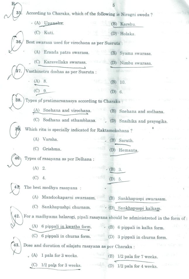 Kerala psc Ayurveda examination 